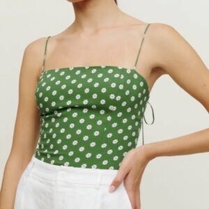 Reformation Meyer Top Hannah print, green and white daisy floral pattern size 2